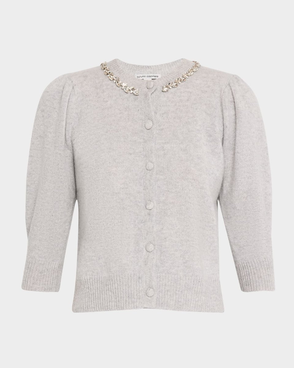 Rhinestone-Trim Cashmere Cardigan